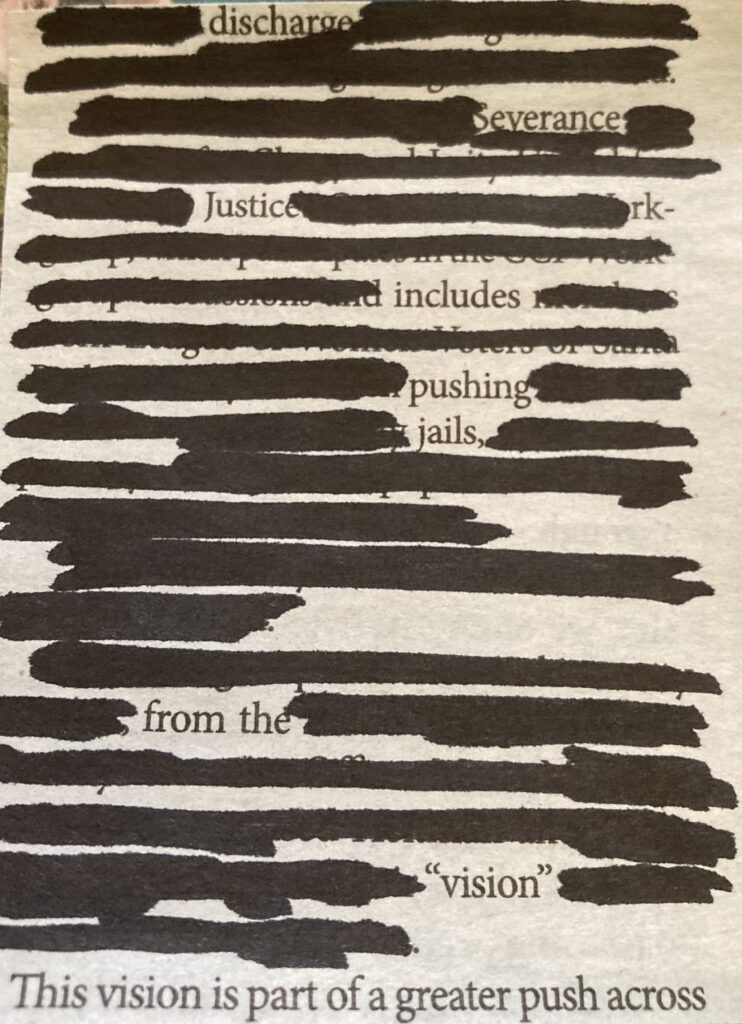 discharge
severance
Justice
includes
pushing 
jails,
from the
"vision"
This vision is part of a greater push across...